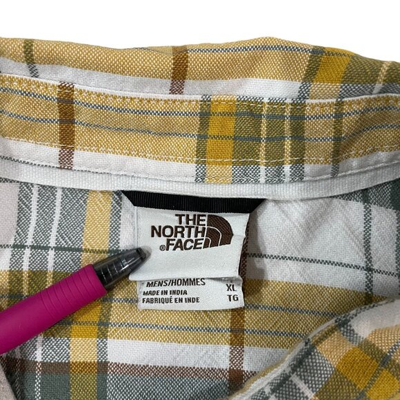 The North Face Hiking Shirt Men's Size XL Plaid Button-Down Green Yellow & White - Picture 2 of 6